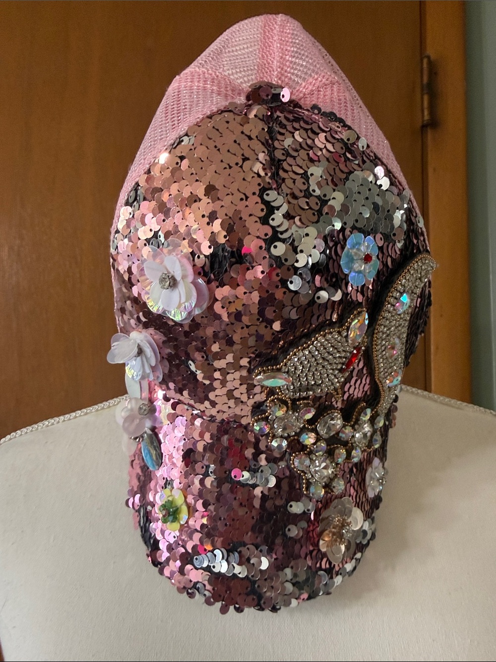 Pink Sequined Embellished Baseball Cap